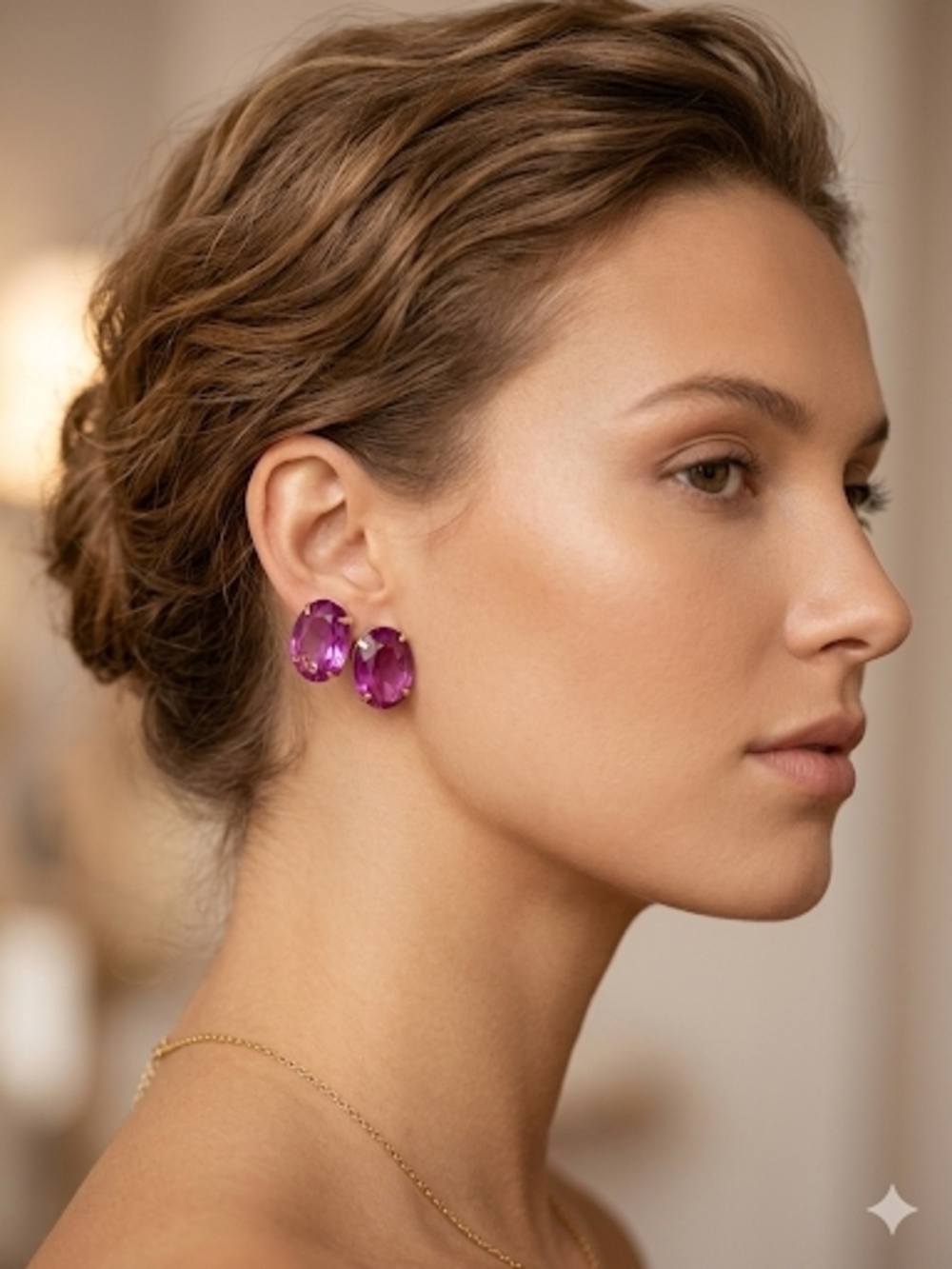 Women's Amethyst Oval Crystal Stud Earrings